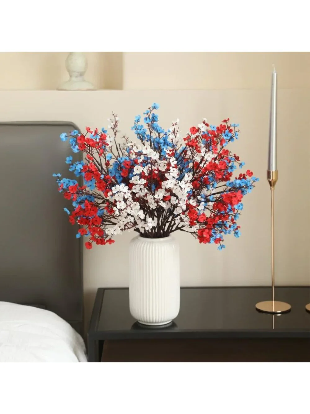 10 Pcs Patriotic Artificial Flowers - Red White Blue Silk Baby's Breath for 4th